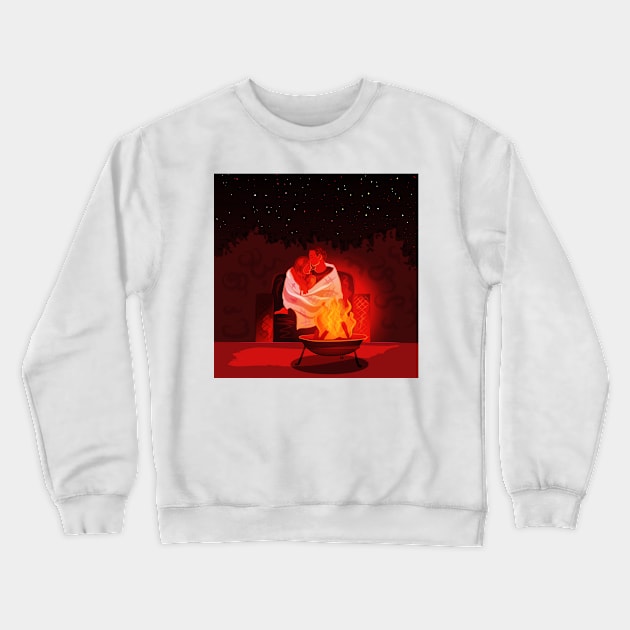 Couple Campfire Cozy Lovers Embrace Together Crewneck Sweatshirt by Dodgefashion